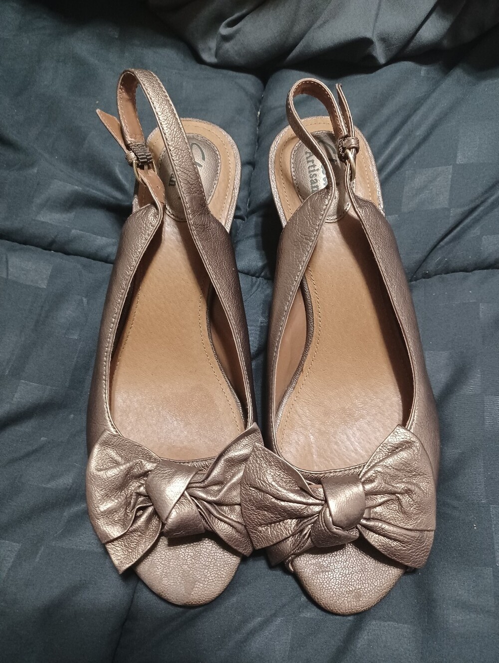 Clarks Metallic Bronze Bow Slingback Flats